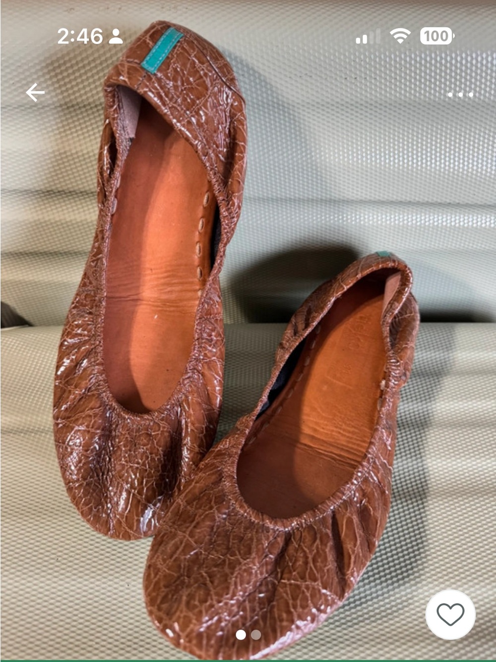Tieks Brown Croc-Embossed Leather Ballet Flats with Teal Accent - Picture 2 of 7